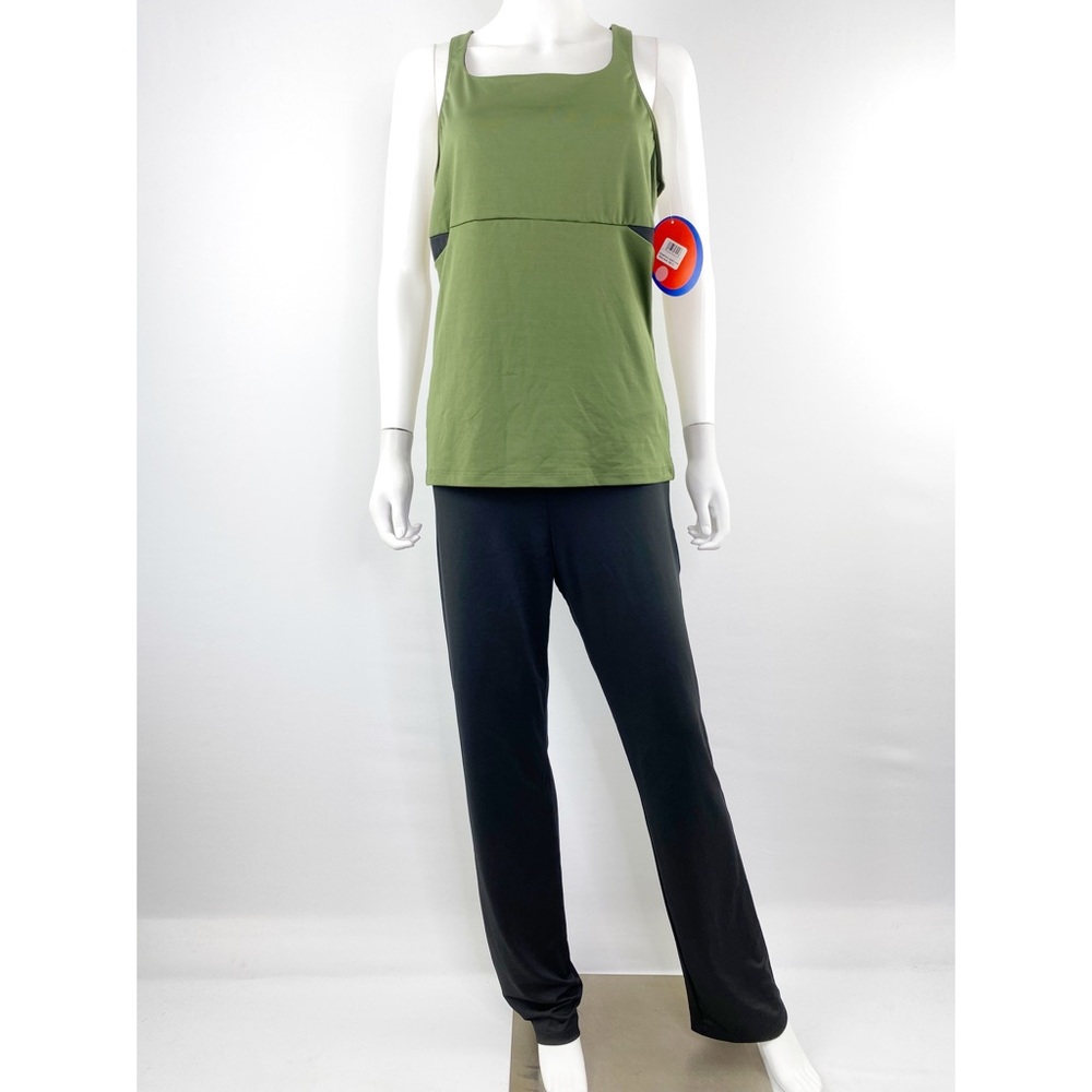 NEW 24 Hour Fitness Size XL Green Tank Top & Matching Black Workout Pants